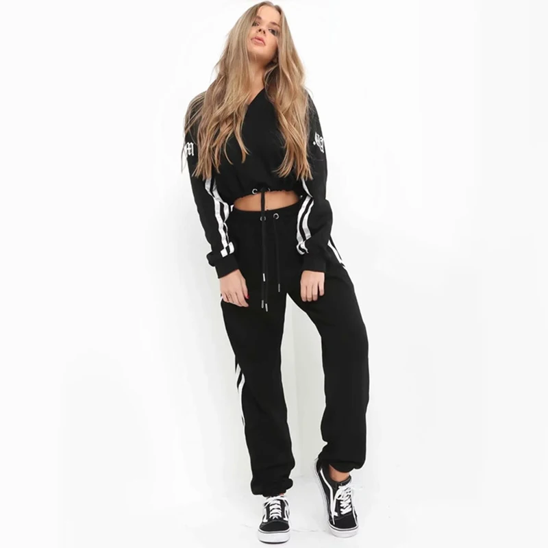 Autumn black tracksuits printing stripes two piece set hoodies short tops casual sports suit women
Autumn black tracksuits printing stripes two piece set hoodies short tops casual sports suit women
