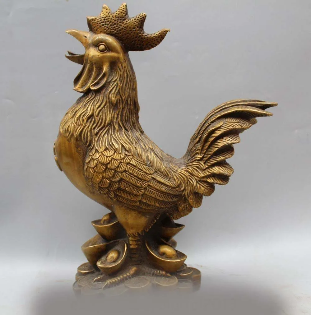 14" Chinese Bronze Wealth Fengshui Zodiac Year Rooster Cock Statue sculpture