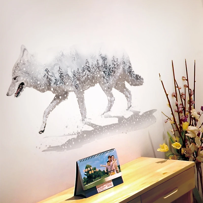 Shijuehezi Horrific Wolf Moon Birds Wall Sticker Pvc