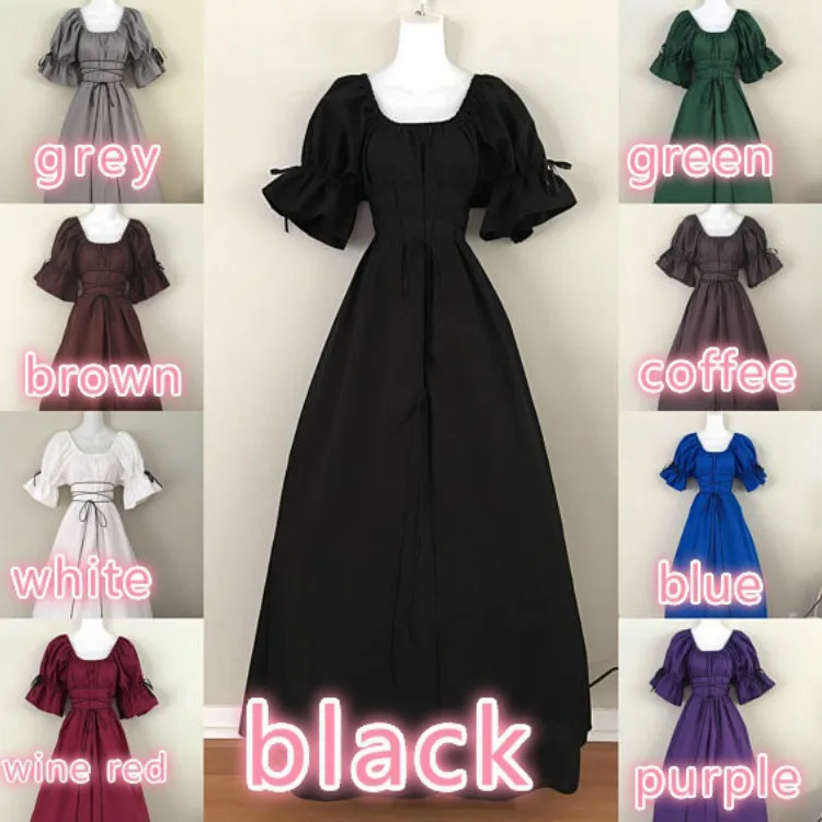 Women Medieval Renaissance Short Sleeve High Waist Maxi Dress Solid Color Loose Party Gown Robe With Puff Sleeves For Ladies
Women Medieval Renaissance Short Sleeve High Waist Maxi Dress Solid Color Loose Party Gown Robe With Puff Sleeves For Ladies