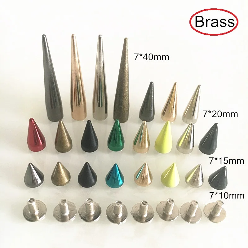 Different Sizes of Brass Bullet Rivet Sutds Spikes,7*10mm,7*15mm,7*20mm,7*40mm,Screw Studs For Leather Crafts,Gold,Silver,Bronze
Different Sizes of Brass Bullet Rivet Sutds Spikes,7*10mm,7*15mm,7*20mm,7*40mm,Screw Studs For Leather Crafts,Gold,Silver,Bronze