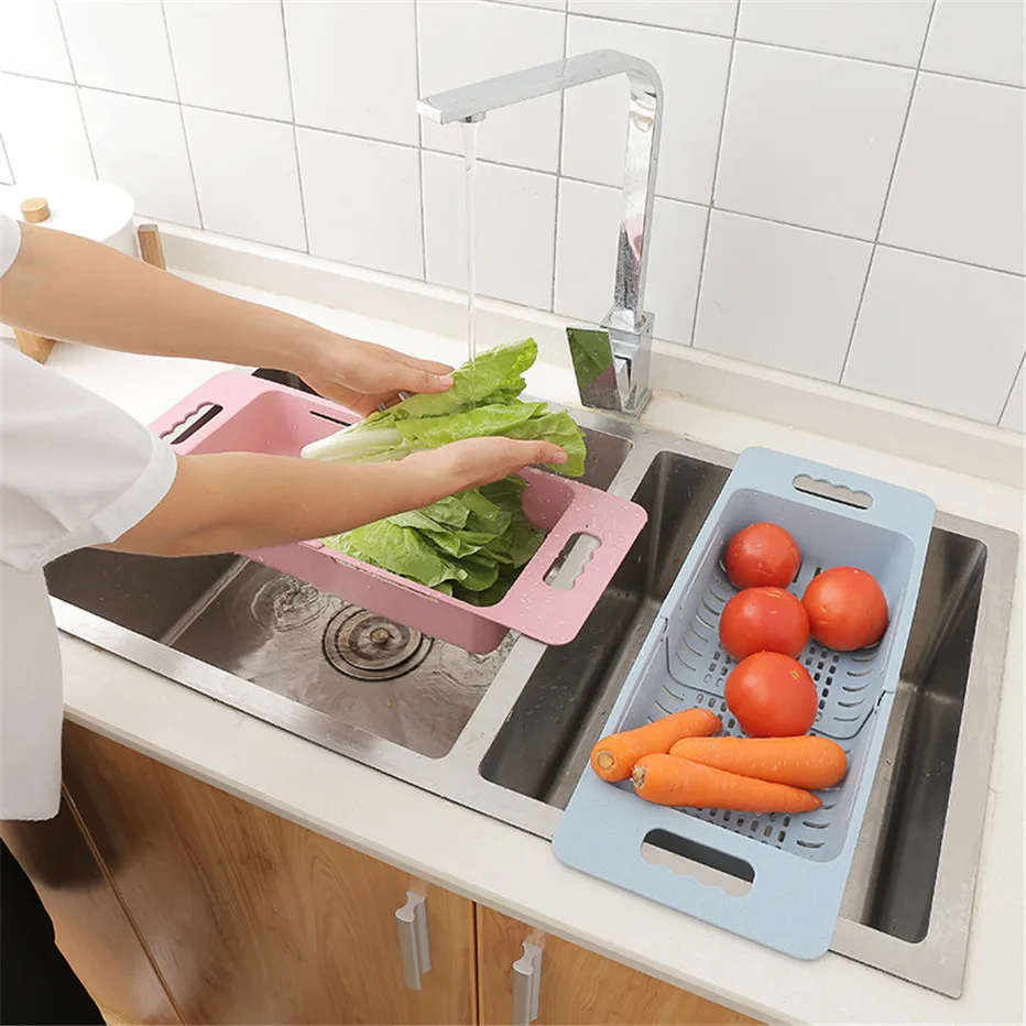 Adjustable Sink Dish Drying Rack Kitchen Organizer Plastic Sink Drain Basket Vegetable Fruit Holder Storage Rack3