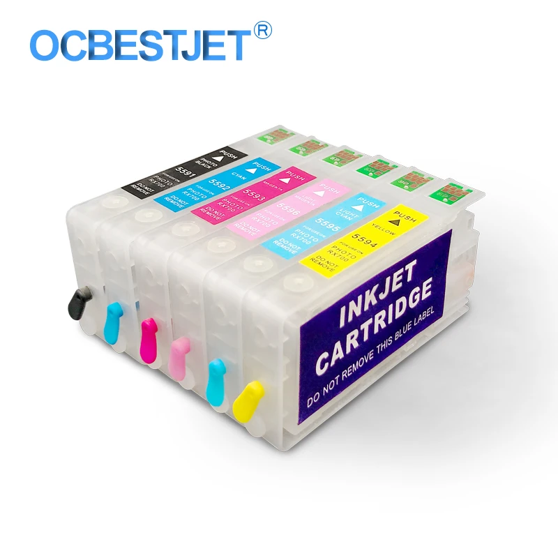 6Colors/Set T5591 T5592 T5593 T5594 T5595 T5596 Refillable Ink Cartridge With Chip For Epson Stylus Photo RX700 Printer
6Colors/Set T5591 T5592 T5593 T5594 T5595 T5596 Refillable Ink Cartridge With Chip For Epson Stylus Photo RX700 Printer
