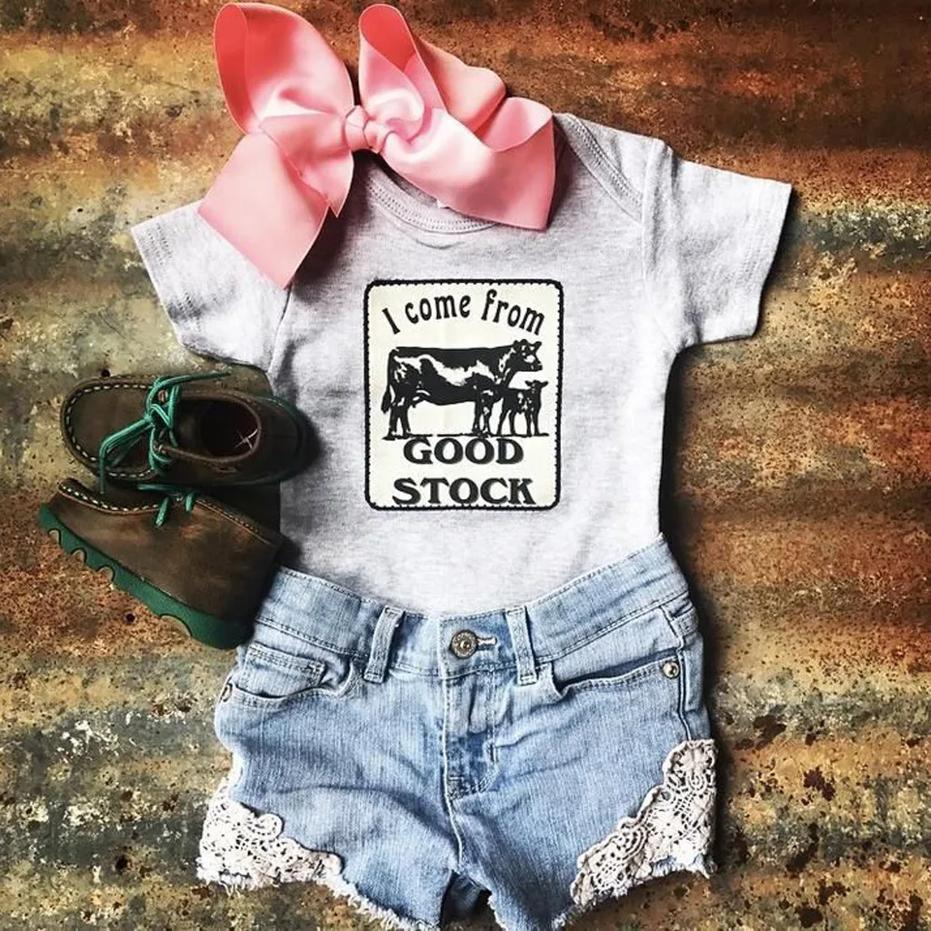 Summer girl clothes short-sleeved letter short-sleeved cow print top + lace side denim shorts cow print kids ropa verano #p45US
Summer girl clothes short-sleeved letter short-sleeved cow print top + lace side denim shorts cow print kids ropa verano #p45US