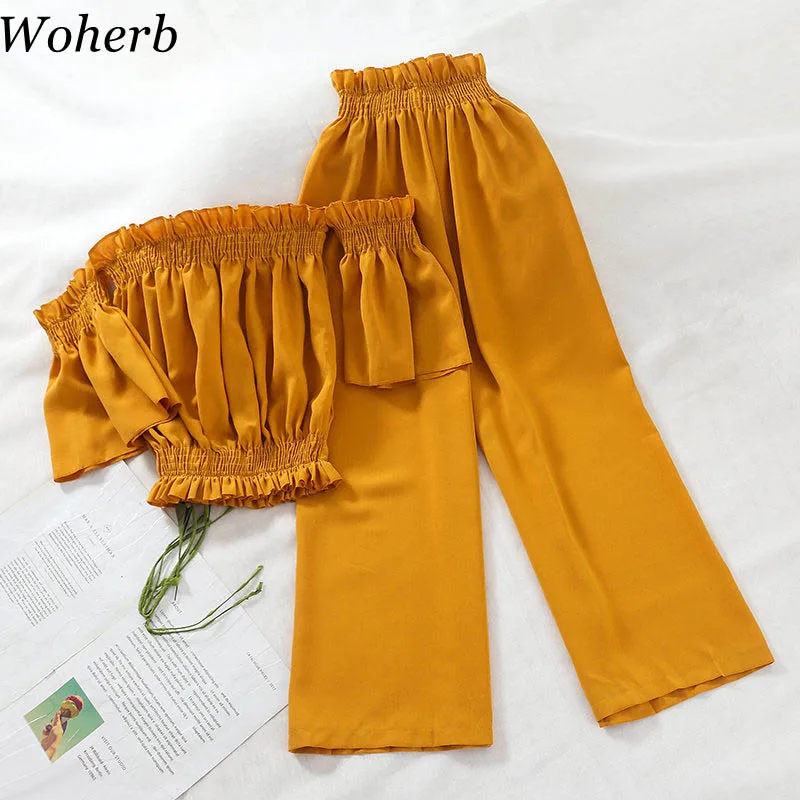 Woherb 2019 Women's Suit Two Piece Set Blusas Sexy Off Shoulder Shirt Ruffle Blouse Crop Top+pants Outfits Ensemble Femme 20962
Woherb 2019 Women's Suit Two Piece Set Blusas Sexy Off Shoulder Shirt Ruffle Blouse Crop Top+pants Outfits Ensemble Femme 20962