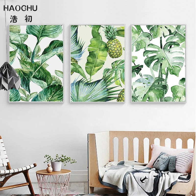 

HAOCHU Nordic Poster Hawaii Tropical Forest Tree Art Print Canvas Painting Monstera Leaf Landscape Picture Home Wall Decor