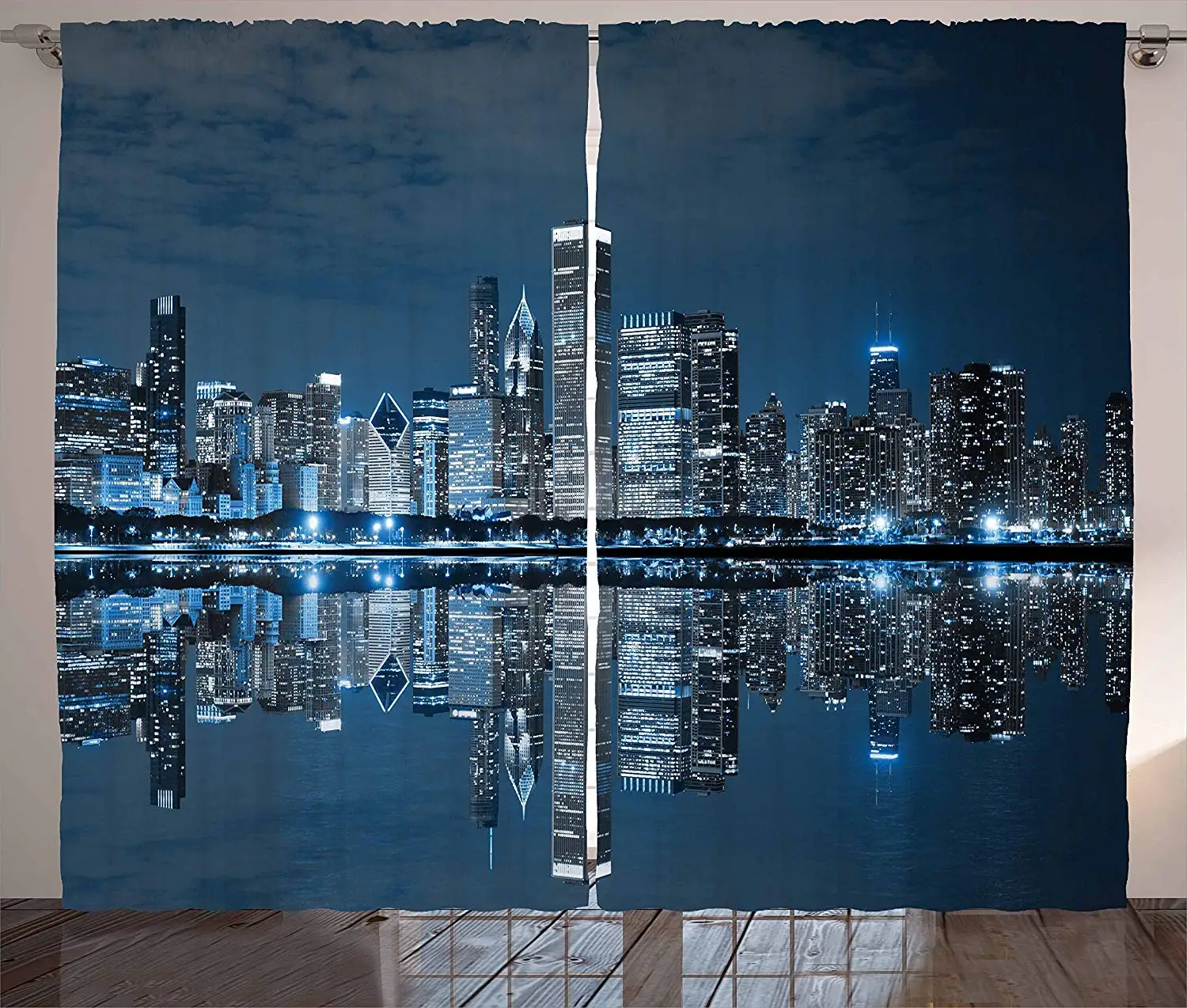 

Chicago Skyline Curtains Sleeping City Dramatic Urban Resting Popular American Lake Picture Living Room Bedroom Window Drapes