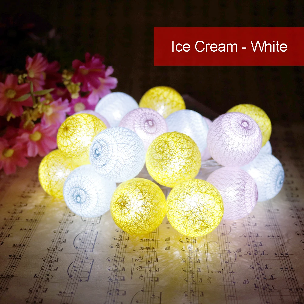 Macaron Led Light string 20Leds Holiday lights 3.5cm Cotton Ball 2.2 Meter Garland Christmas Wedding Decoration Warm White IQ 18