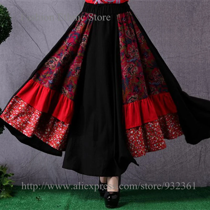 Womens Vintage BOHO Hippie Oversized Hem Long Skirt Printed Spliced Long Skirts Cotton Linen Stretch Waist Maxi Skirt saia longa
Womens Vintage BOHO Hippie Oversized Hem Long Skirt Printed Spliced Long Skirts Cotton Linen Stretch Waist Maxi Skirt saia longa
