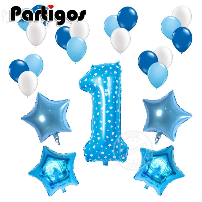 

23pcs/lot 32inch Number Digit Foil Balloons Baby Shower 1st birthday Party Boy Star Helium 2.2g pink Blue Latex Globos Decor