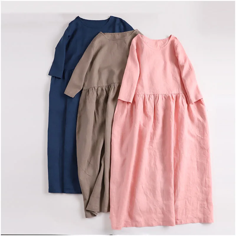 Spring Autumn Women Loose Plus Size Brief Comfortable 14*14 Water Washed Linen Dresses
Spring Autumn Women Loose Plus Size Brief Comfortable 14*14 Water Washed Linen Dresses