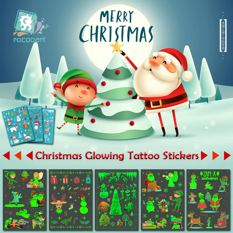 Rocooart Christmas Glowing Tattoo Stickers Luminous Temporary Tatoo Snow Man Fake Tattoo Santa Flash Taty New Year Gift For Kids
Rocooart Christmas Glowing Tattoo Stickers Luminous Temporary Tatoo Snow Man Fake Tattoo Santa Flash Taty New Year Gift For Kids