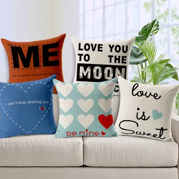 

Love You To The Moon Cushion( No Filling Inside) Home Decor Pillow Heart Linen Cotton Cushions Decorative Throw Pillows 45X45CM