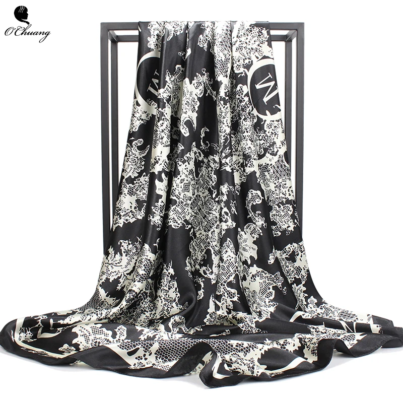 O CHUANG Fashion Silk Scarf Black Flower Print Large Luxury Brand Wraps Shawl Head Foulard Soie Square Women Scarves 90X90
O CHUANG Fashion Silk Scarf Black Flower Print Large Luxury Brand Wraps Shawl Head Foulard Soie Square Women Scarves 90X90