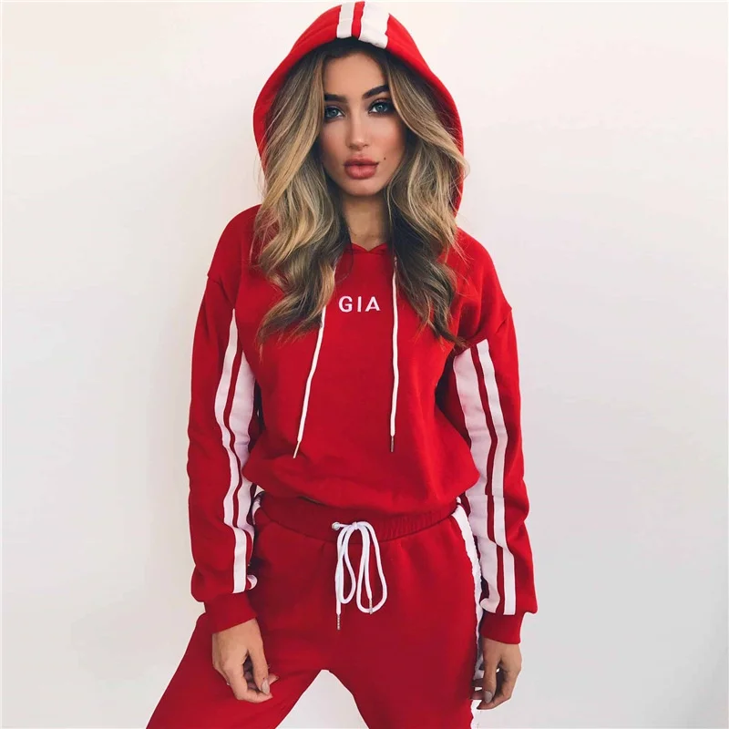 Women Casual Colorblock Striped Two Piece Set Short Pullover Hooded Jacket Sweatshirt Long Sleeve Sweatpants Sportswear 2018
Women Casual Colorblock Striped Two Piece Set Short Pullover Hooded Jacket Sweatshirt Long Sleeve Sweatpants Sportswear 2018