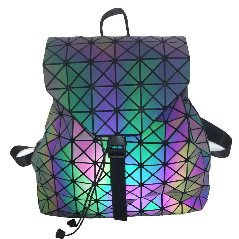 

Women Backpack Diamond Lattice Geometry Quilted School Bag Backpacks For Teenage Girl Luminous School Bags Holographic Mochila