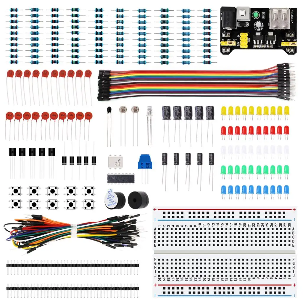10 компл./лот Eletronic Starter kit с макетным кабелем резистор конденсатор светодиод