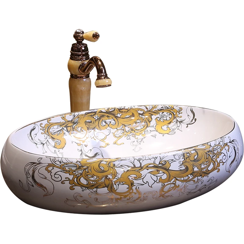 Oval shape China Artistic Handmade Ceramic Bathroom Sinks Lavobo Round Counter top table top basin bathroom sink.