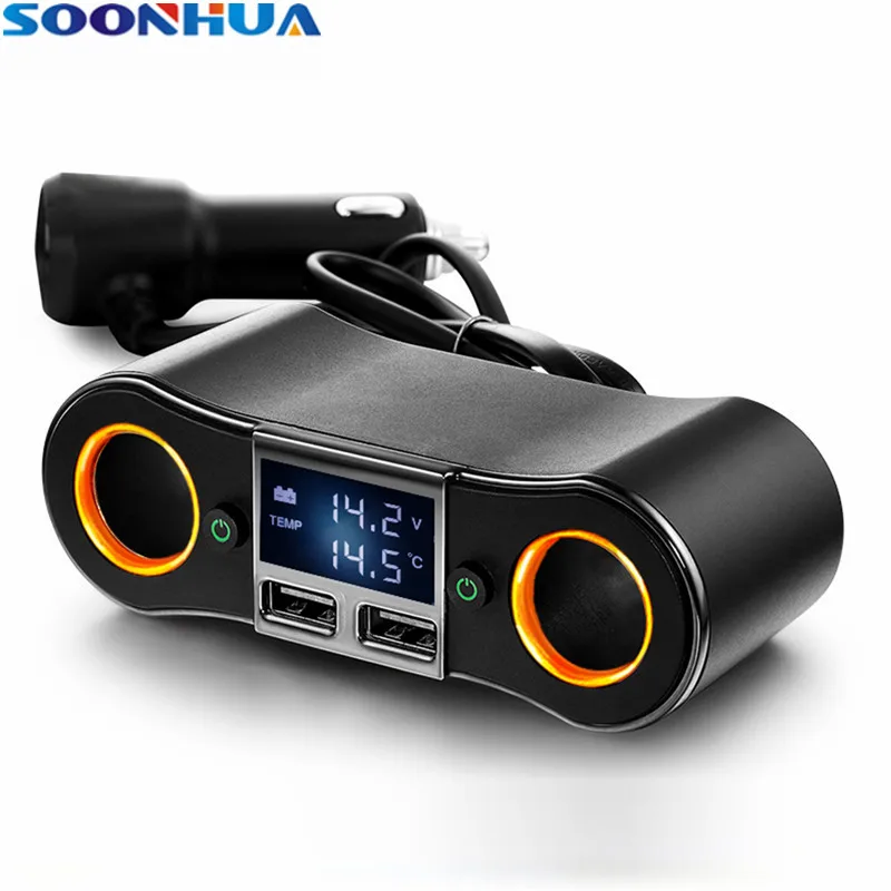 SOONHUA Dual Cigarette Lighter Slots Car Charger 5V 3.1A USB Fast Charging Adapter With LED Indicating Light For iPhone Samsung
SOONHUA Dual Cigarette Lighter Slots Car Charger 5V 3.1A USB Fast Charging Adapter With LED Indicating Light For iPhone Samsung