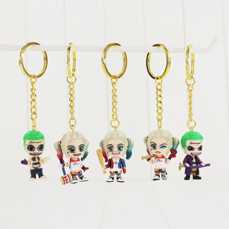 5 Pcs//Set Suicide Squad The Joker Harley Quinn PVC Figure Key Chain Model Toy