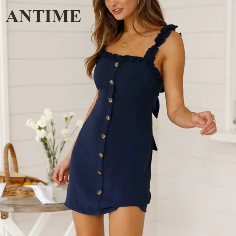 ANTIME Mini Wrap Dresses White Sheath Women Casual Slash Neck Spaghetti Strap Spring Summer Slim Button Dress Short Noodles
ANTIME Mini Wrap Dresses White Sheath Women Casual Slash Neck Spaghetti Strap Spring Summer Slim Button Dress Short Noodles