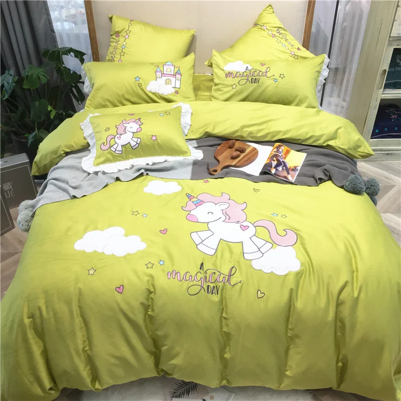 Luxury Egypt Cotton Unicorn and Castle Cartoon Bedding Set Embroidery Duvet Cover Sets Bed Sheet Twin Queen King size 4/6/7Pcs
Luxury Egypt Cotton Unicorn and Castle Cartoon Bedding Set Embroidery Duvet Cover Sets Bed Sheet Twin Queen King size 4/6/7Pcs