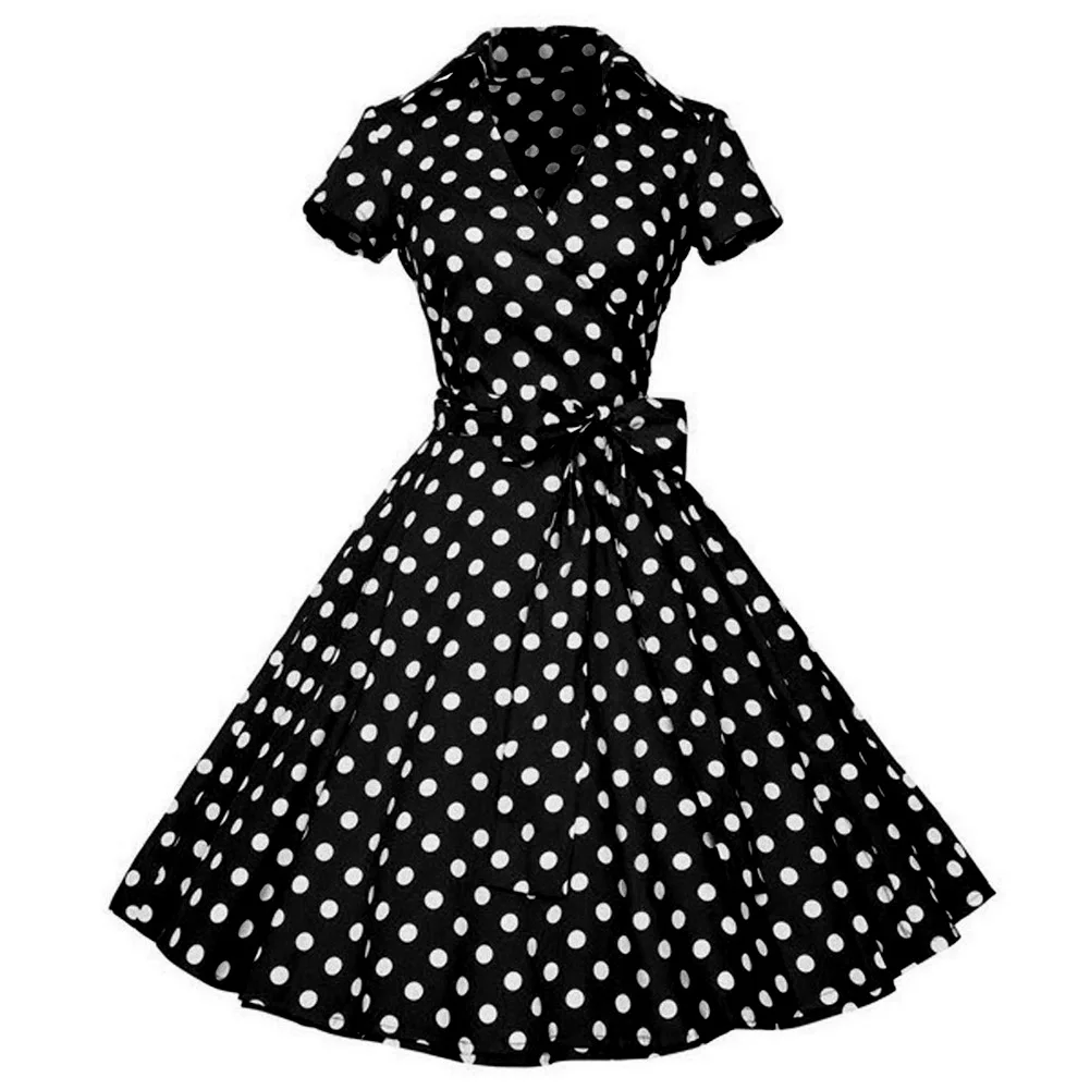 Plus Size Black Dot Print Women Vintage Dress Polka Short Sleeves Belts Summer Retro Dress 1960s Audrey Hepburn Vestidos
Plus Size Black Dot Print Women Vintage Dress Polka Short Sleeves Belts Summer Retro Dress 1960s Audrey Hepburn Vestidos