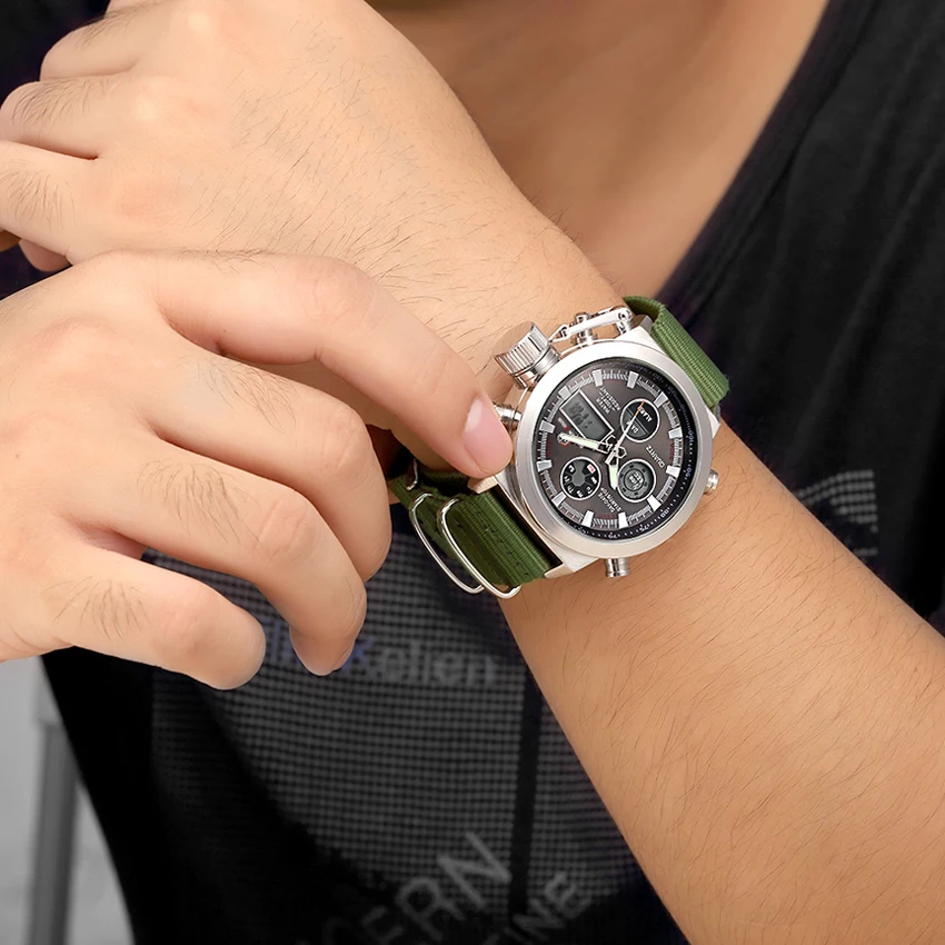 Модные брендовые мужские спортивные часы с нейлоновым ремешком цифровые и