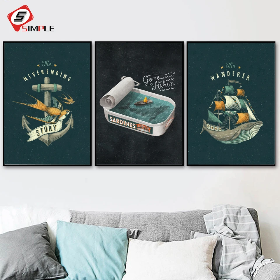 Decoracion Para El Hogar Conjunto De 3 Fotos De Lona Nautica 3