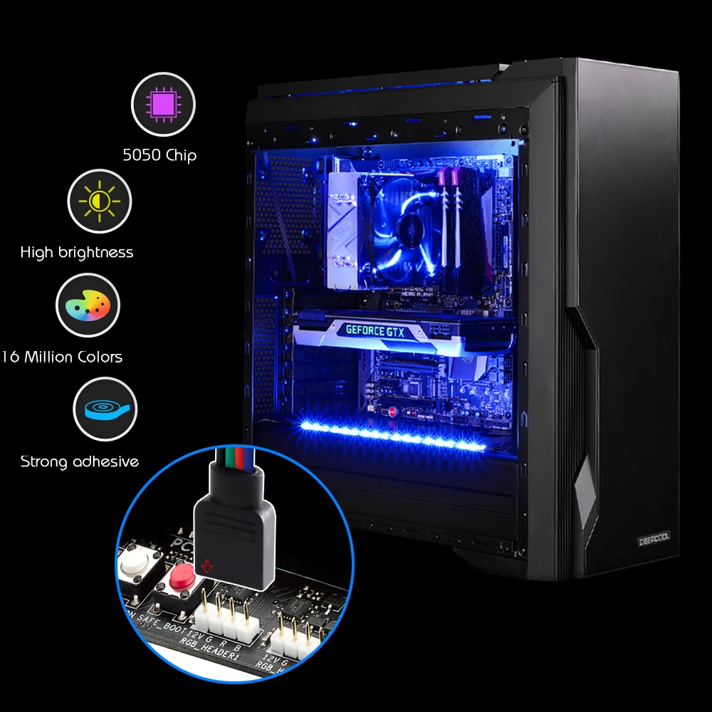 DC12V RGB 4pin LED Headers LED Strip Light ADD_Header 5050 SMD PC Case Decor,RGB Motherboard Control Panel Change Colors
DC12V RGB 4pin LED Headers LED Strip Light ADD_Header 5050 SMD PC Case Decor,RGB Motherboard Control Panel Change Colors