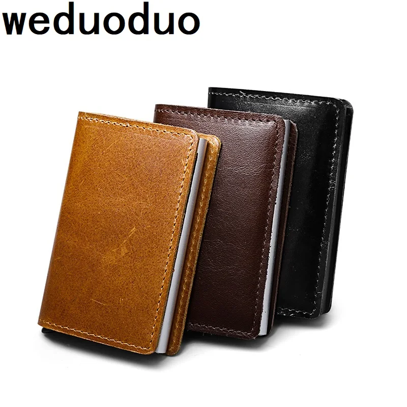 Weduoduo New Blocking Rfid Wallet Mini Genuine Leather Business Aluminium Credit Card Holder Purse Automatic Pop Up Card Case
Weduoduo New Blocking Rfid Wallet Mini Genuine Leather Business Aluminium Credit Card Holder Purse Automatic Pop Up Card Case