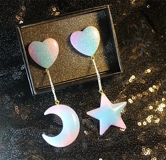 New Bling Bling Personality Heart Shape Hanging Earrings Sparkling Moon Star Drop Earrings for Cute beauty girl Women Jewelry
New Bling Bling Personality Heart Shape Hanging Earrings Sparkling Moon Star Drop Earrings for Cute beauty girl Women Jewelry