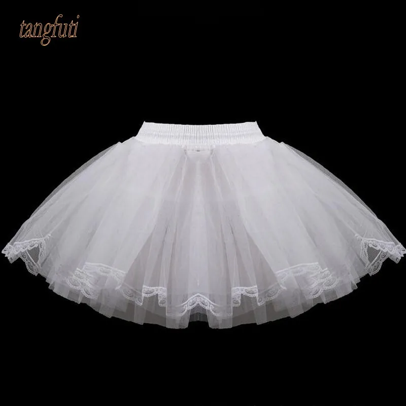 

White Short Girls Wedding Petticoats Three Layers Lace Edge Tulle Boneless Petticoat Simple Mini Underskirts For Children