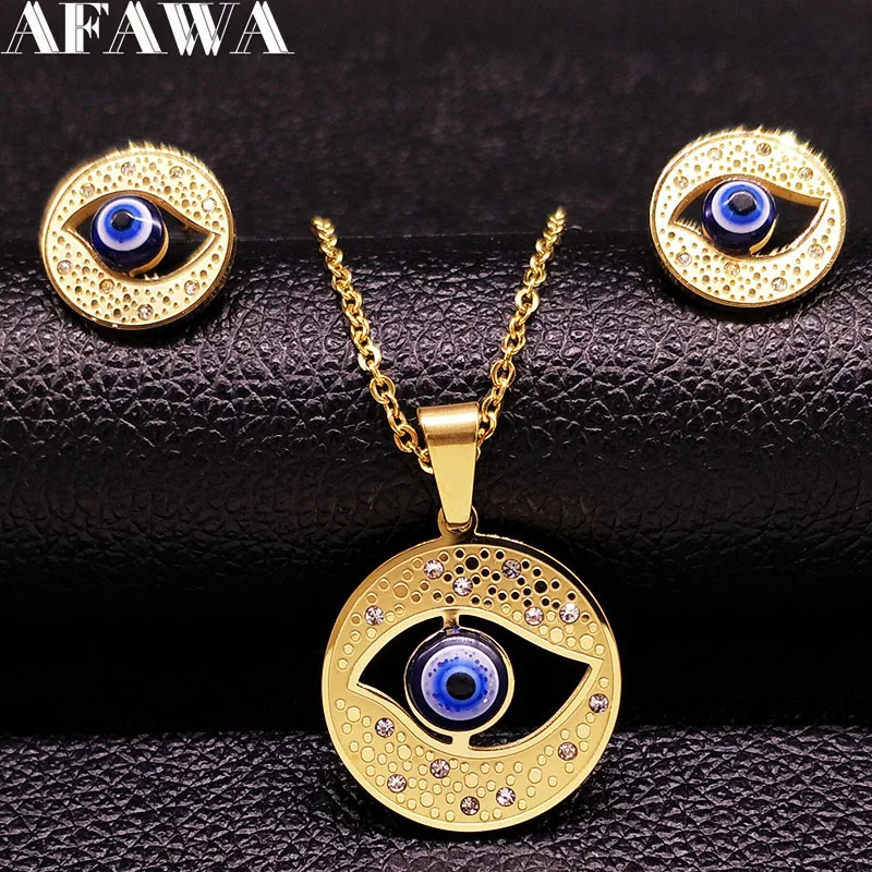 2019 Evil Eye Stainless Steel Jewelry Sets for Women Round Dubai Gold Color Earrings Necklace Jewelry Set ojo turco S178248
2019 Evil Eye Stainless Steel Jewelry Sets for Women Round Dubai Gold Color Earrings Necklace Jewelry Set ojo turco S178248