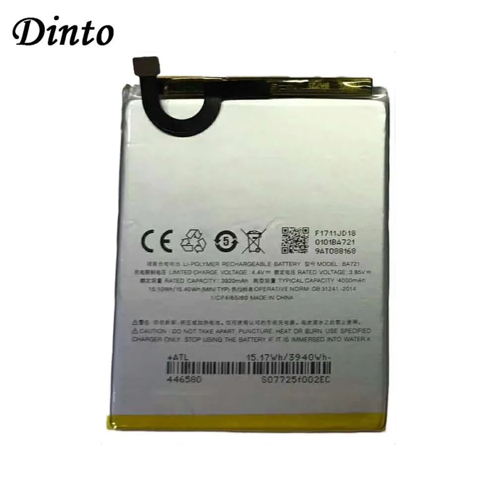 DINTO High Quality 4000mAh BA721 Replacement Mobile Phone Battery for Meizu meilan note 6 M721Q M6 Cell Phone Batteries
DINTO High Quality 4000mAh BA721 Replacement Mobile Phone Battery for Meizu meilan note 6 M721Q M6 Cell Phone Batteries