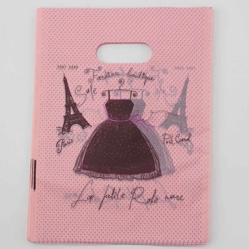 

wholesale Free Shipping 100pcs 15x20cm Pink Eiffel Tower Gift Bags Plastic Boutique Pouches Shopping Gift Package Bag