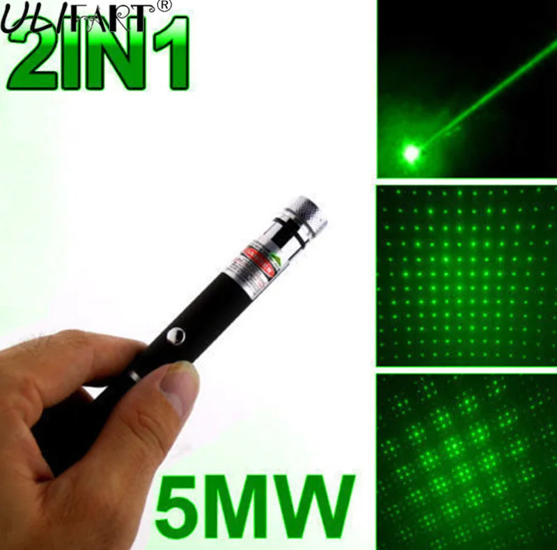 ULIFART 100Pcs/Lot Green 2in1 HOT 5mw 532nm Laser Pointer Pen Beam Light High Power Lazer+Star Cap |