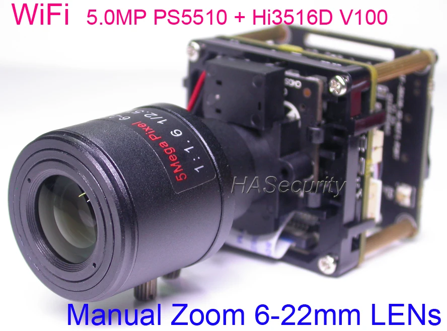 

WiFi 5.0MP Intelligent Analysis H.265 / H.264 1/1.2.5" PS5510 + Hi3516D IP CCTV camera PCB board module +IRC + manual Zoom LENs