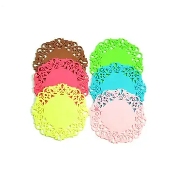 

Beautiful Flower Shaped Colored Silicone Round Table Heat Resistant Mat Cup Coffee Coaster Cushion Placemat Pad LX4773