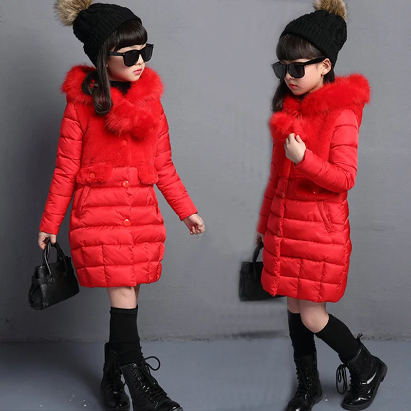 Розничная продажа новые зимние утепленные куртки Длинная Куртка для девочек