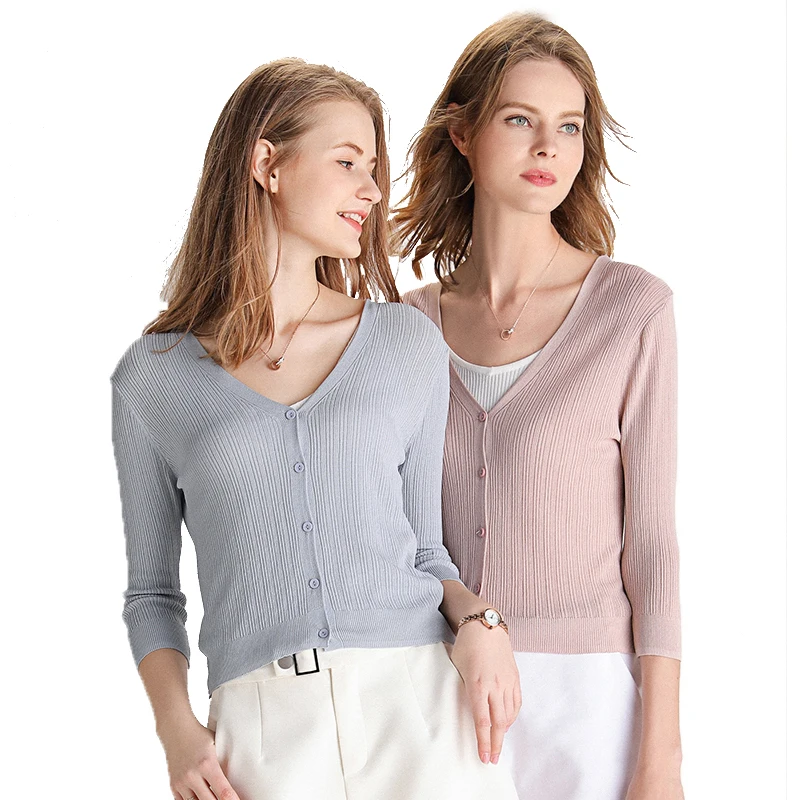 High Quality Summer Womens Tops And Blouses 3/4 Sleeve White Knitted Short Cardigan Vintage Breathable Slim Silk Knitwear Shirt
High Quality Summer Womens Tops And Blouses 3/4 Sleeve White Knitted Short Cardigan Vintage Breathable Slim Silk Knitwear Shirt