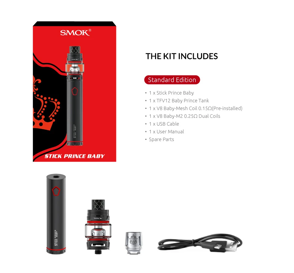 Original SMOK Stick Prince Baby Kit built-in 2000mAh battery +V12 Baby Prince Tank 4.5ML +V8 Baby Coils For E-Cigarette vape kit