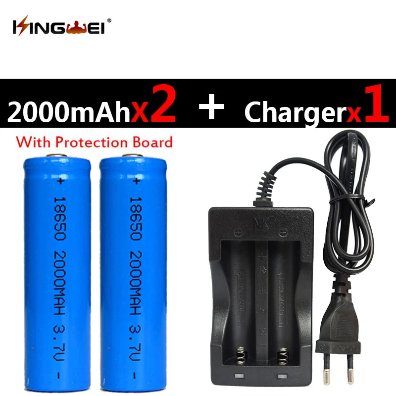 2Pcs Protected 18650 Rechargeable Li-ion 2000mah Battery +one NK-809 Universal Double Charger for Flashlight Headlight | Электроника