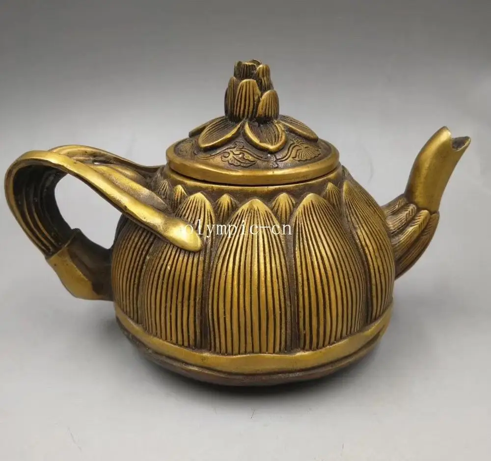 

classical brass copper carvings flower bamboo pot cup jar teapot statue