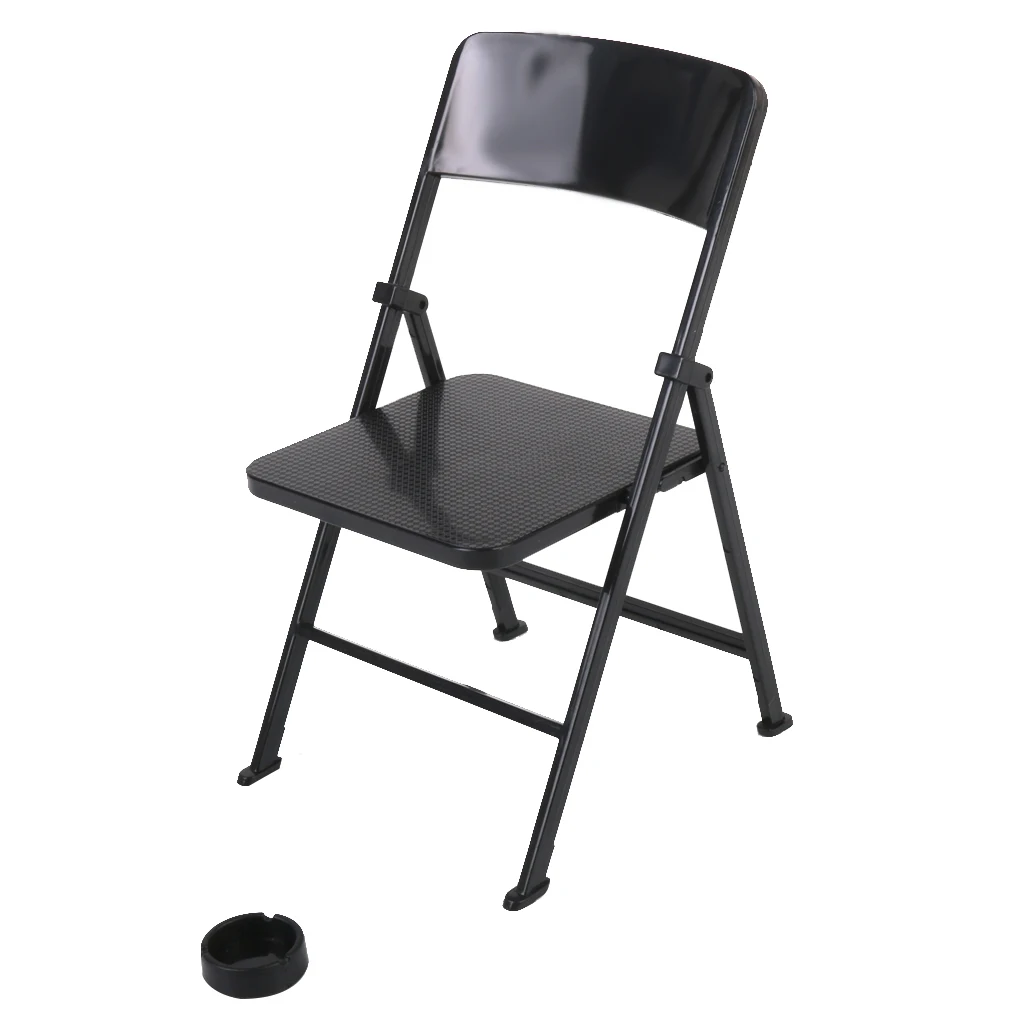 1/6 Scale Mini Folding Chair with Ashtray for Dolls Action Figures Black 1/6 Scale Mini Folding Chair with Ashtray for Dolls Action Figures Black