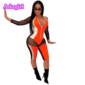 Sexy PU Mesh Patchwork Bodycon Playsuit Long Sleeve Deep V-neck Woman Jumpsuit Perspective See Through Night Club Wear Outfits
Sexy PU Mesh Patchwork Bodycon Playsuit Long Sleeve Deep V-neck Woman Jumpsuit Perspective See Through Night Club Wear Outfits