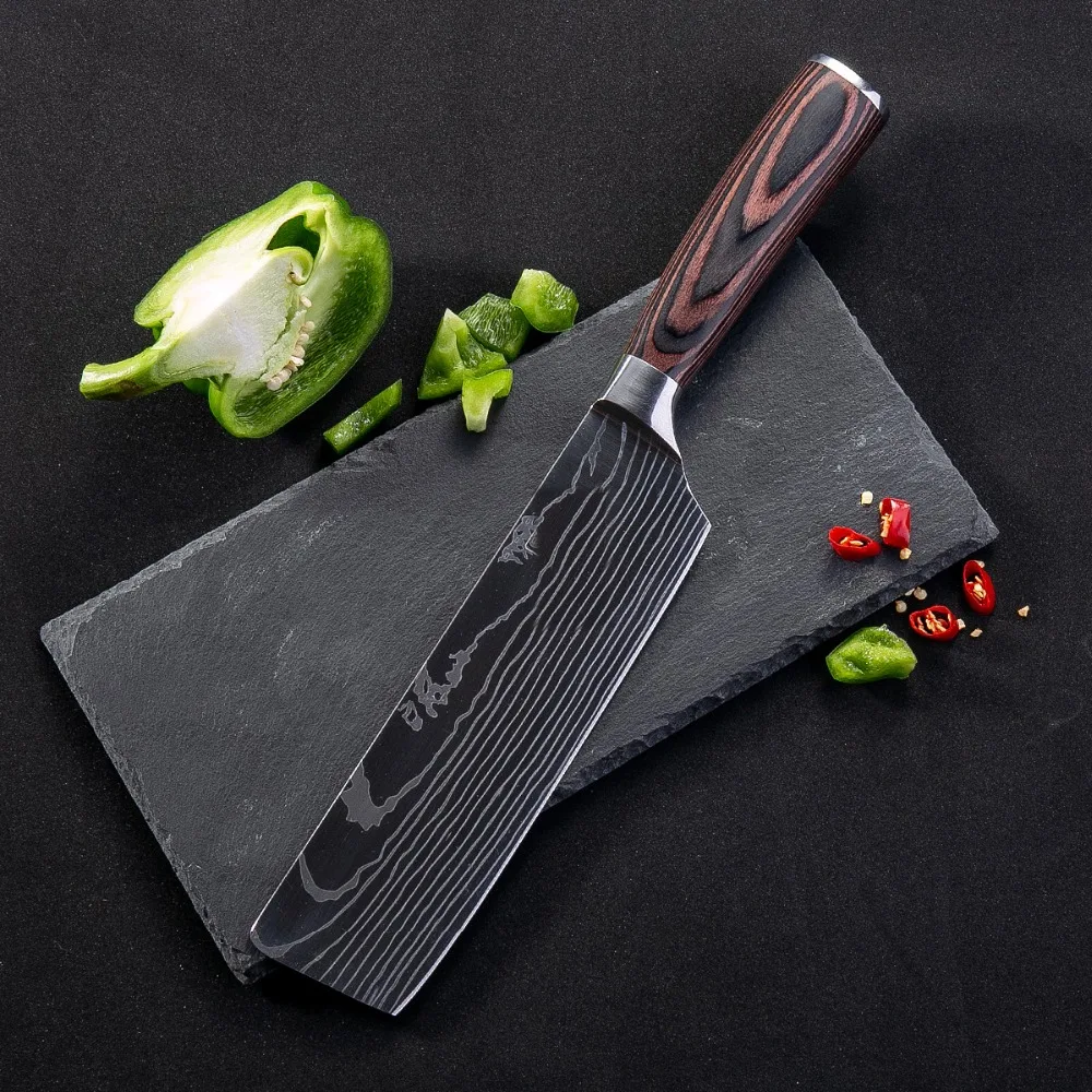 8'' Japanese Stainless Steel Kitchen Knife Chopping Knife Non-stick Nakiri Damascus Veins Pattern Meat Cleaver Cooking Tools
8'' Japanese Stainless Steel Kitchen Knife Chopping Knife Non-stick Nakiri Damascus Veins Pattern Meat Cleaver Cooking Tools