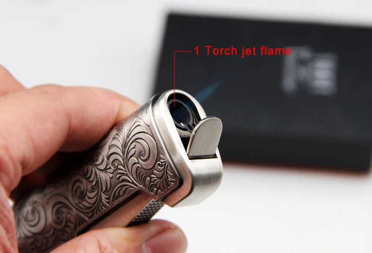

JIFENG Cigarette Lighter Carving Style Metal 1 Torch Jet Flame Cigar Lighter Punch without gas fuel