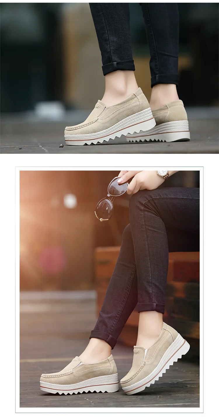 Women's Leather Platform Sneakers Slip On Shoes