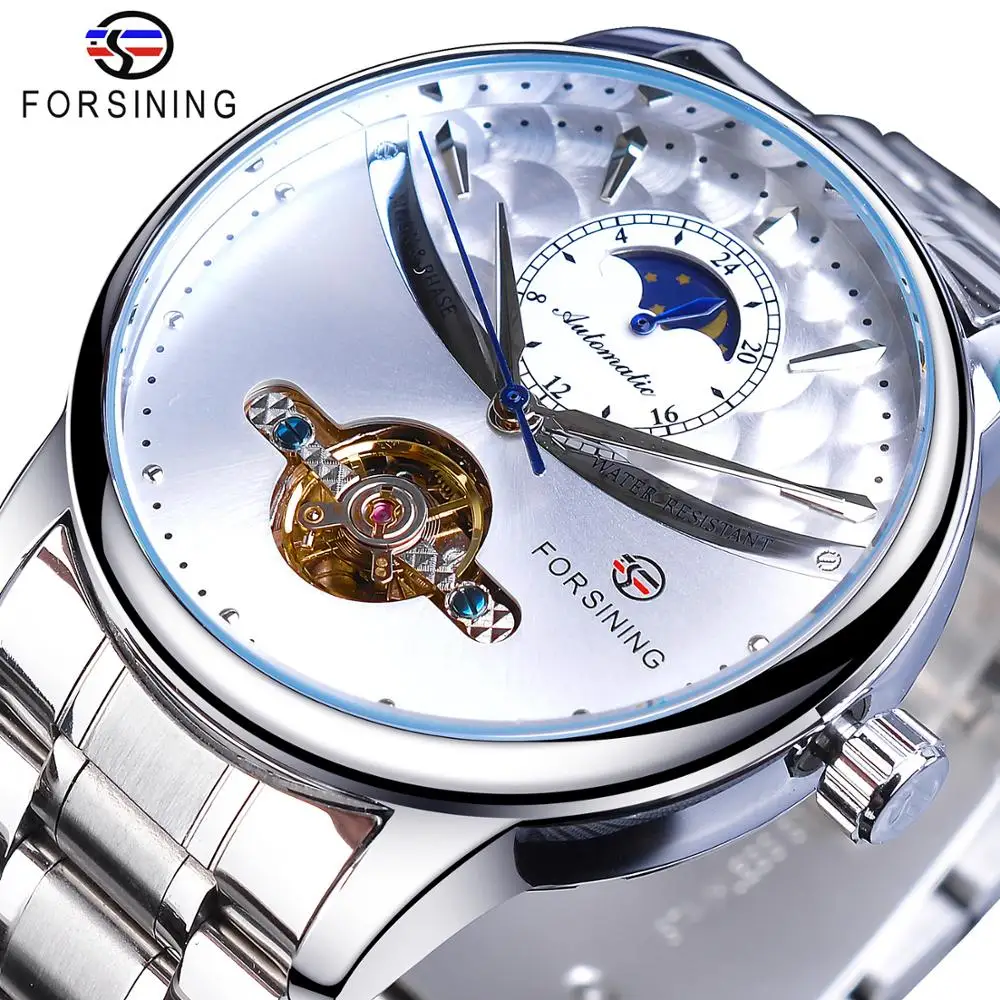 Forsining Men Watch Automatic Mechanical Tourbillon Sun Moon Clock White Business Stainless Steel Band Wristwatch Relojes Hombre
Forsining Men Watch Automatic Mechanical Tourbillon Sun Moon Clock White Business Stainless Steel Band Wristwatch Relojes Hombre